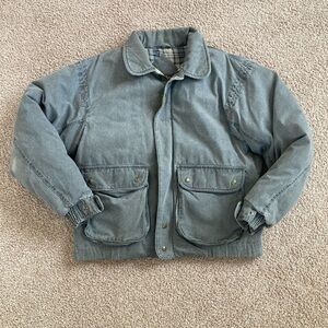 Vintage Eddie Bauer Jacket Mens M Gray Canvas Goose Down Bomber Plaid Lining